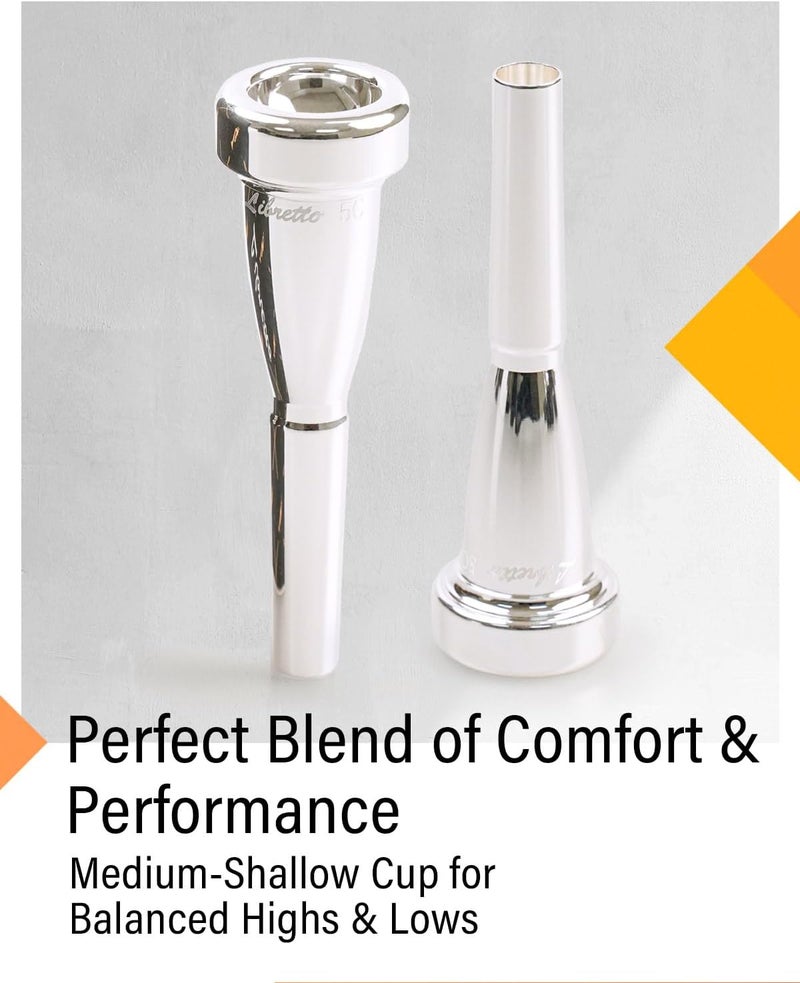 Libretto 5C Bullet Shape Trumpet Mouthpiece, Silver Plated, Compatible with C and B♭ Trumpets, Versatile for Jazz and Classical - Image 3